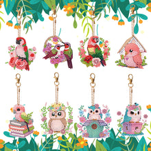 Load image into Gallery viewer, 8PCS Double Sided Round Diamond Painting Art Keychain Pendant for Adults (Birds)
