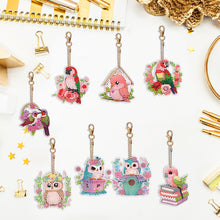 Load image into Gallery viewer, 8PCS Double Sided Round Diamond Painting Art Keychain Pendant for Adults (Birds)
