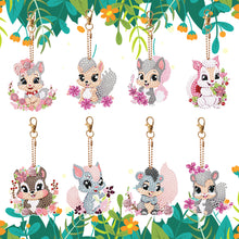 Load image into Gallery viewer, 8PCS Double Sided Round Diamond Painting Art Keychain Pendant (Squirrel #11)
