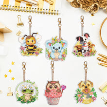 Load image into Gallery viewer, 6PCS Double Sided Round Diamond Painting Art Keychain Pendant (Animal World)
