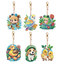 Load image into Gallery viewer, 6PCS Double Sided Round Diamond Painting Art Keychain Pendant(Nature and Animal)
