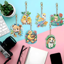 Load image into Gallery viewer, 6PCS Double Sided Round Diamond Painting Art Keychain Pendant(Nature and Animal)
