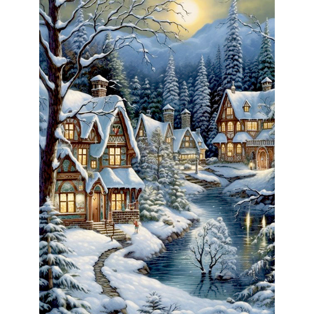 Diamond Painting - Full Round - Small town in the snow (30*40CM)