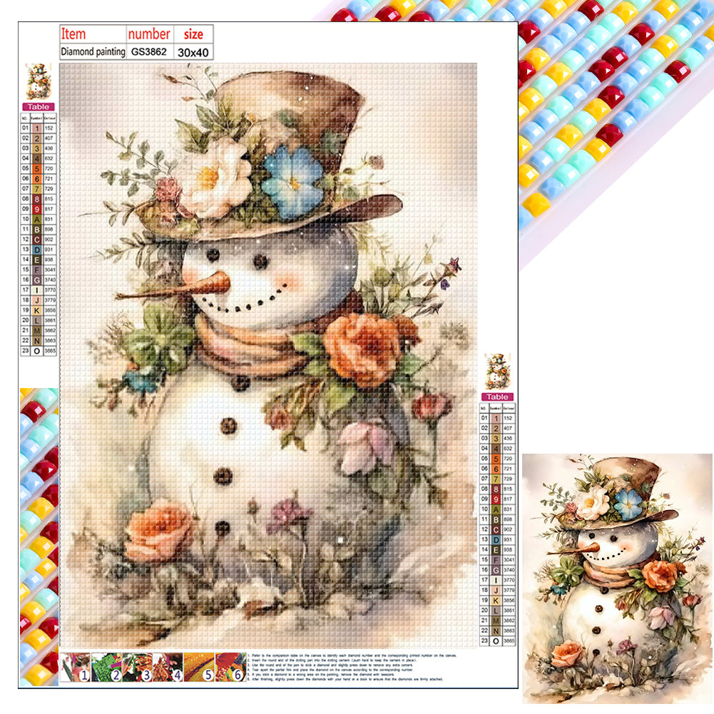 Diamond Painting - Full Square - Flowers snowman (30*40CM)