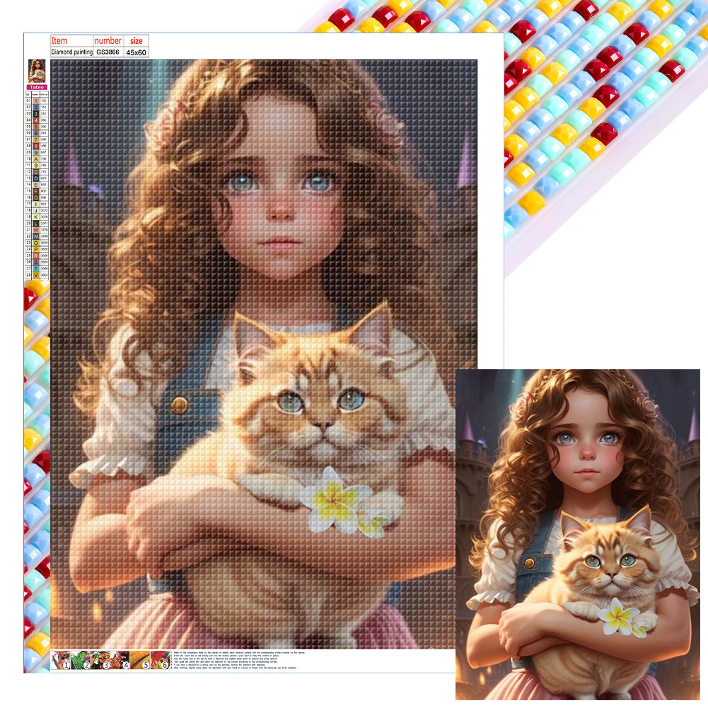 Diamond Painting - Full Square - girl holding kitten (45*60CM)