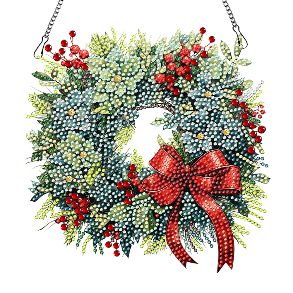 Acrylic Christmas Wreath Single-Sided Diamond Painting Hanging Pendant (#6)