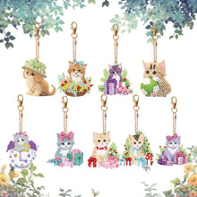 Load image into Gallery viewer, 9PCS Cat Double Sided Diamond Painting Keychain for Beginners Craft Supplies
