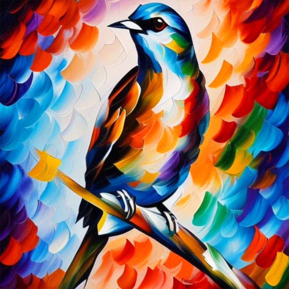 Diamond Painting - Full Round - Oil paint element bird on branch (30*30CM)