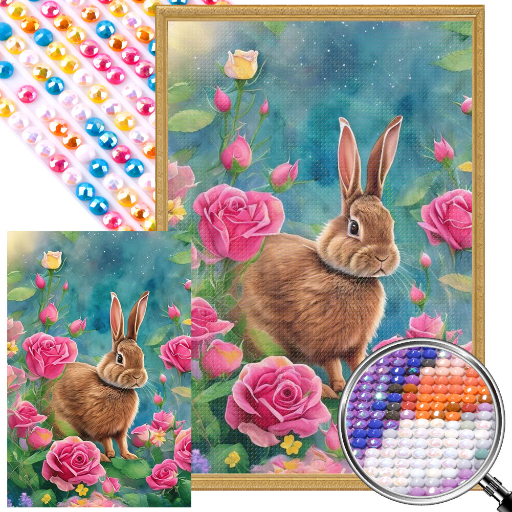 Diamond Painting - Full Round - rabbit in flowers (40*60CM)