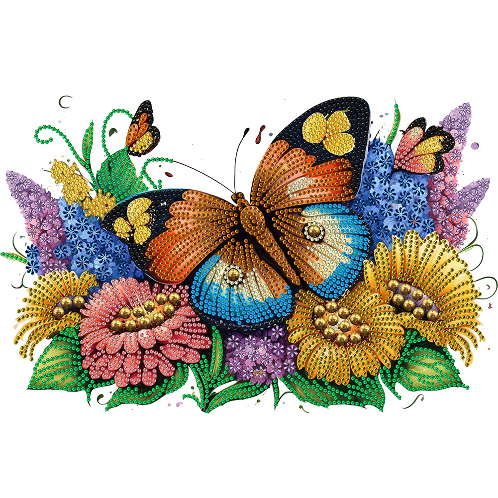 Diamond Painting - Partial Special Shaped - flowers butterflies (40*30CM)