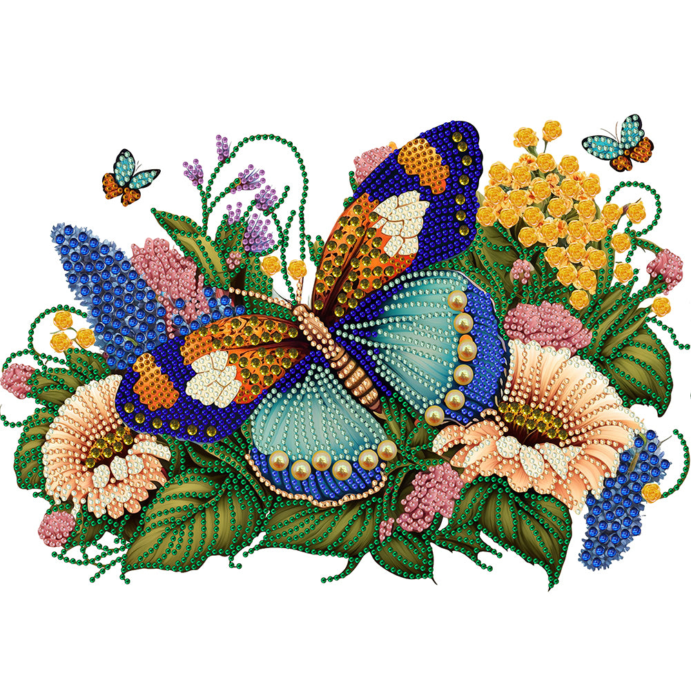 Diamond Painting - Partial Special Shaped - flowers butterflies (40*30CM)