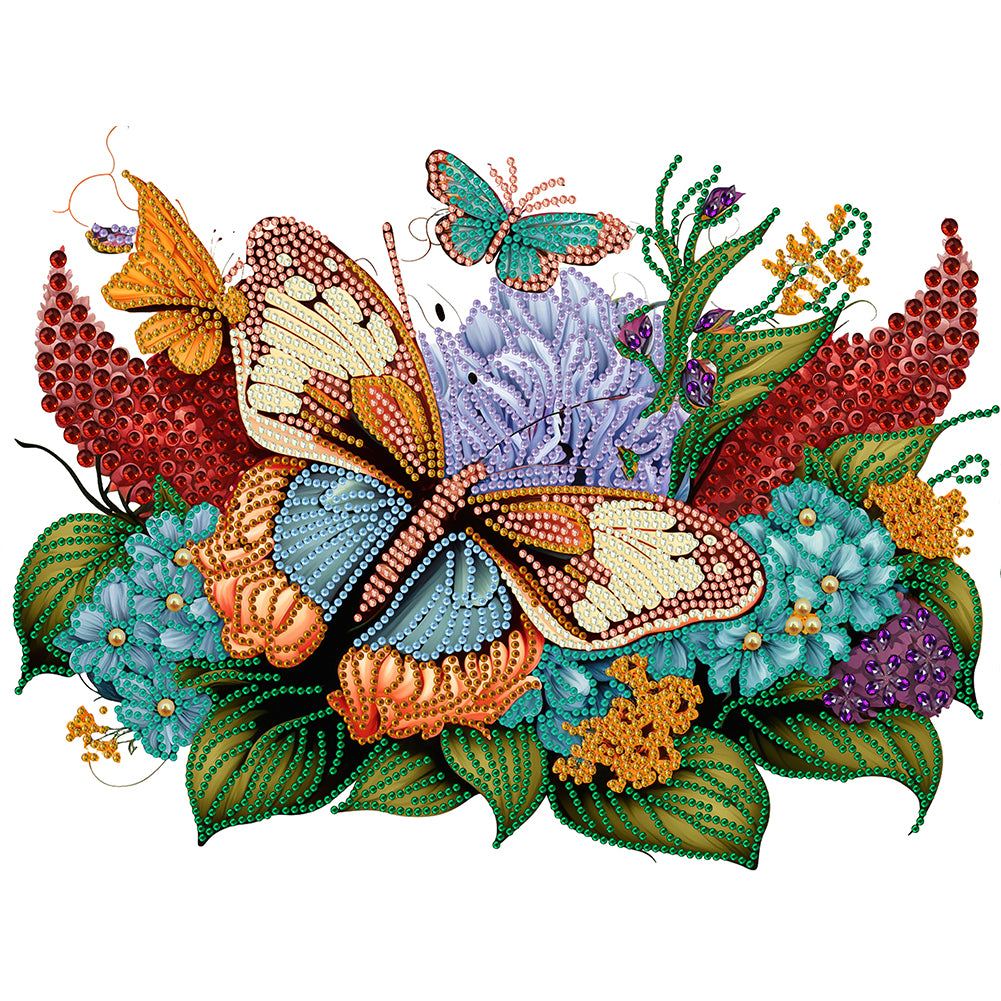 Diamond Painting - Partial Special Shaped - flowers butterflies (40*30CM)