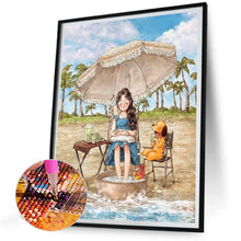Load image into Gallery viewer, Diamond Painting - Full Round - girl relaxing on the beach (30*40CM)
