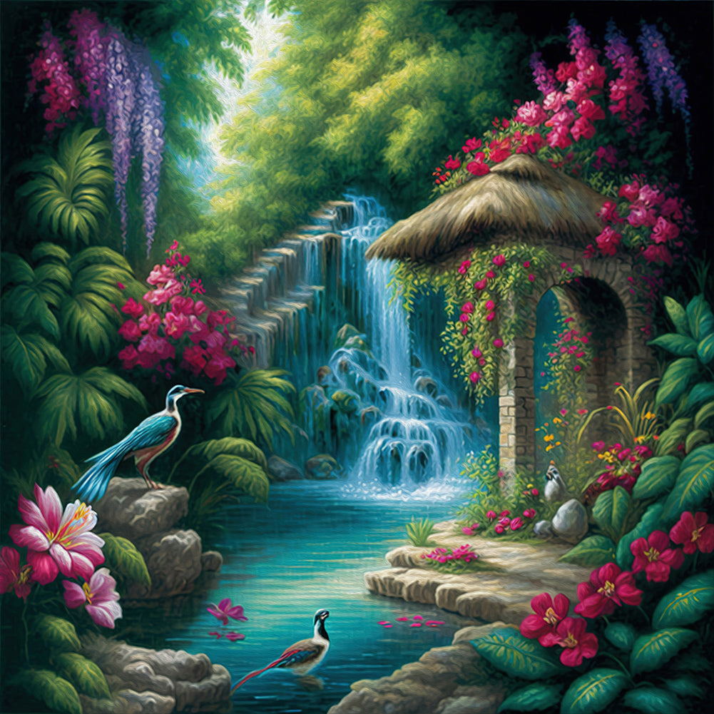 Diamond Painting - Full Round - forest waterfall (30*30CM)