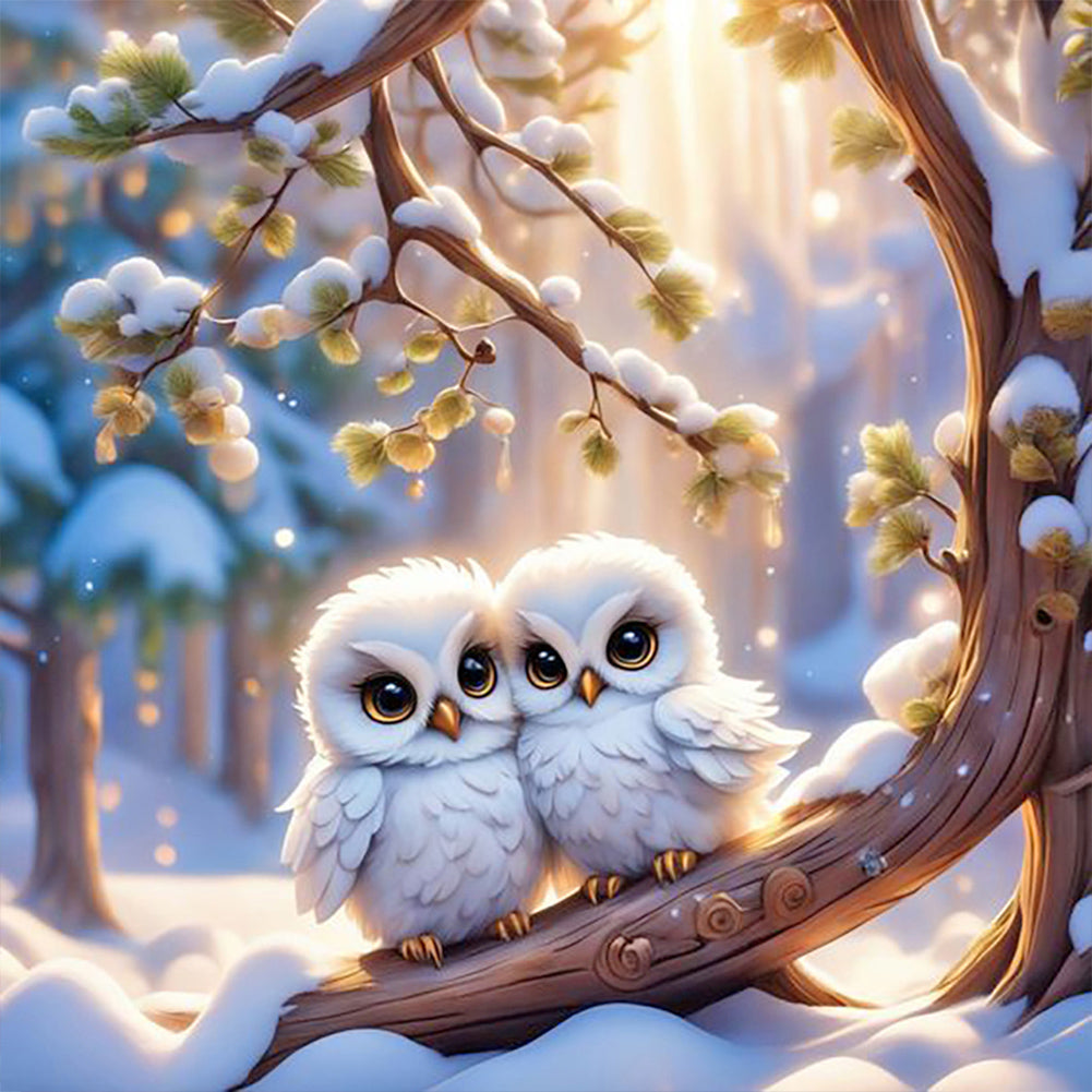 Diamond Painting - Full Round - Two baby owls (40*40CM)