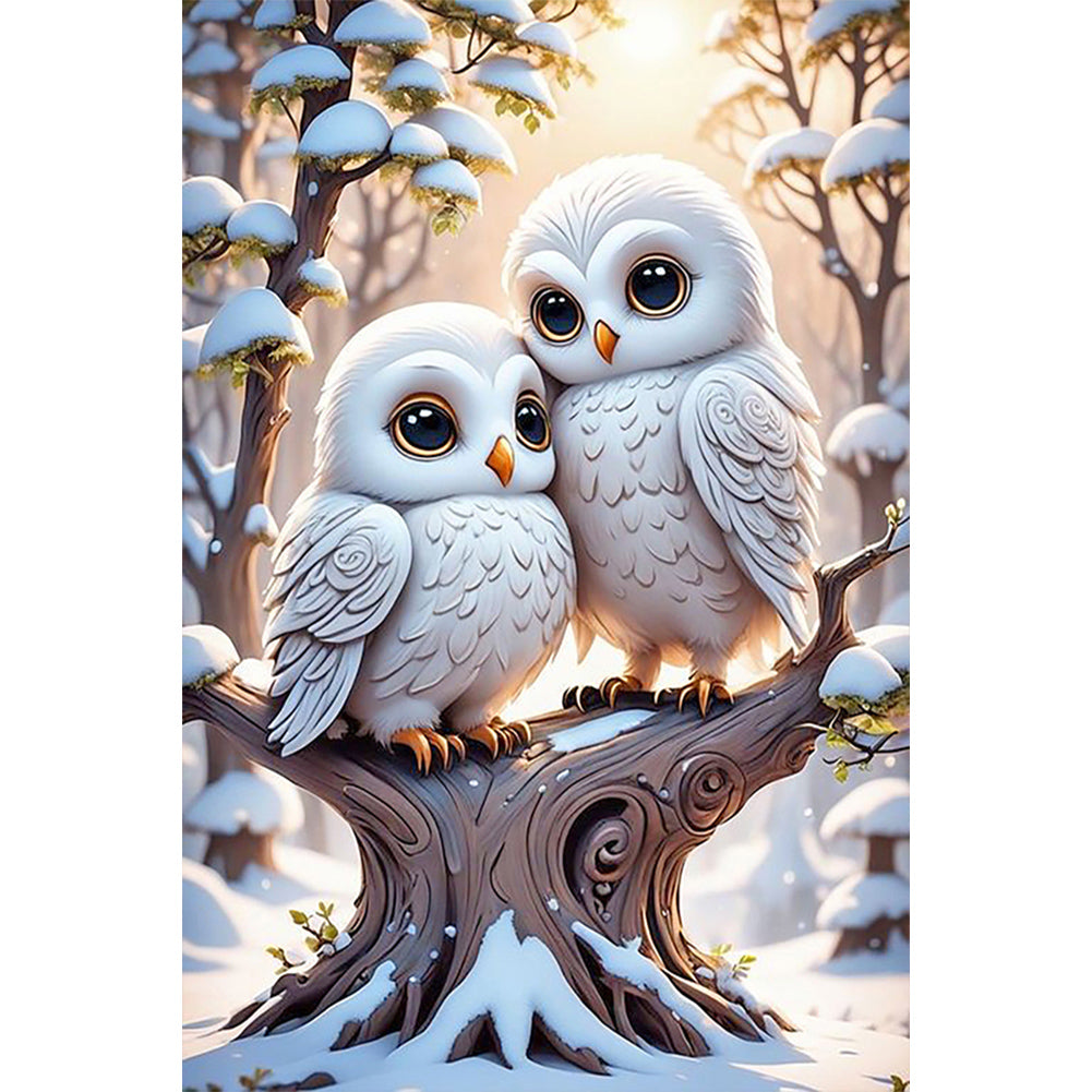 Diamond Painting - Full Round - Owl and baby owl (40*60CM)