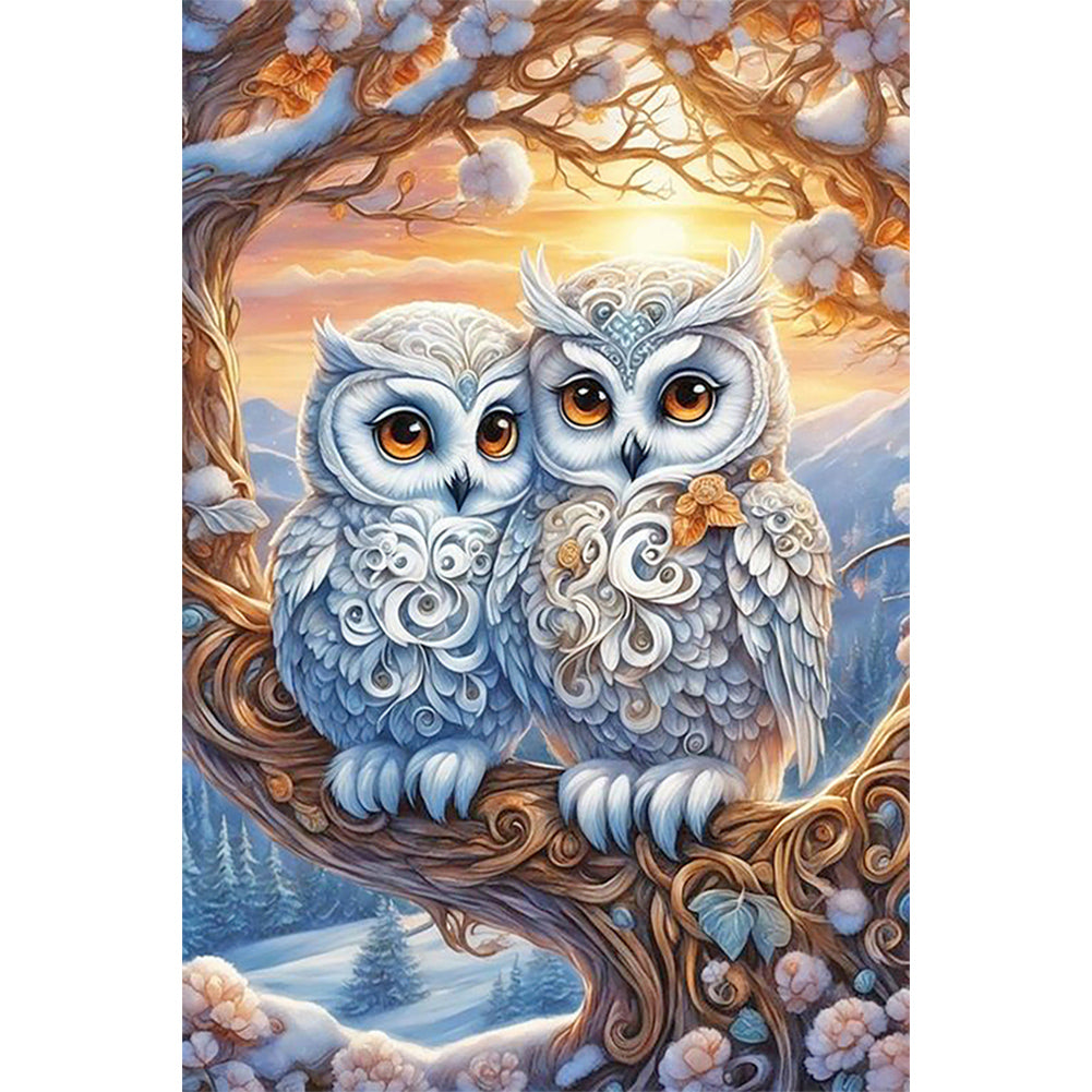Diamond Painting - Full Round - Owl and baby owl (40*60CM)