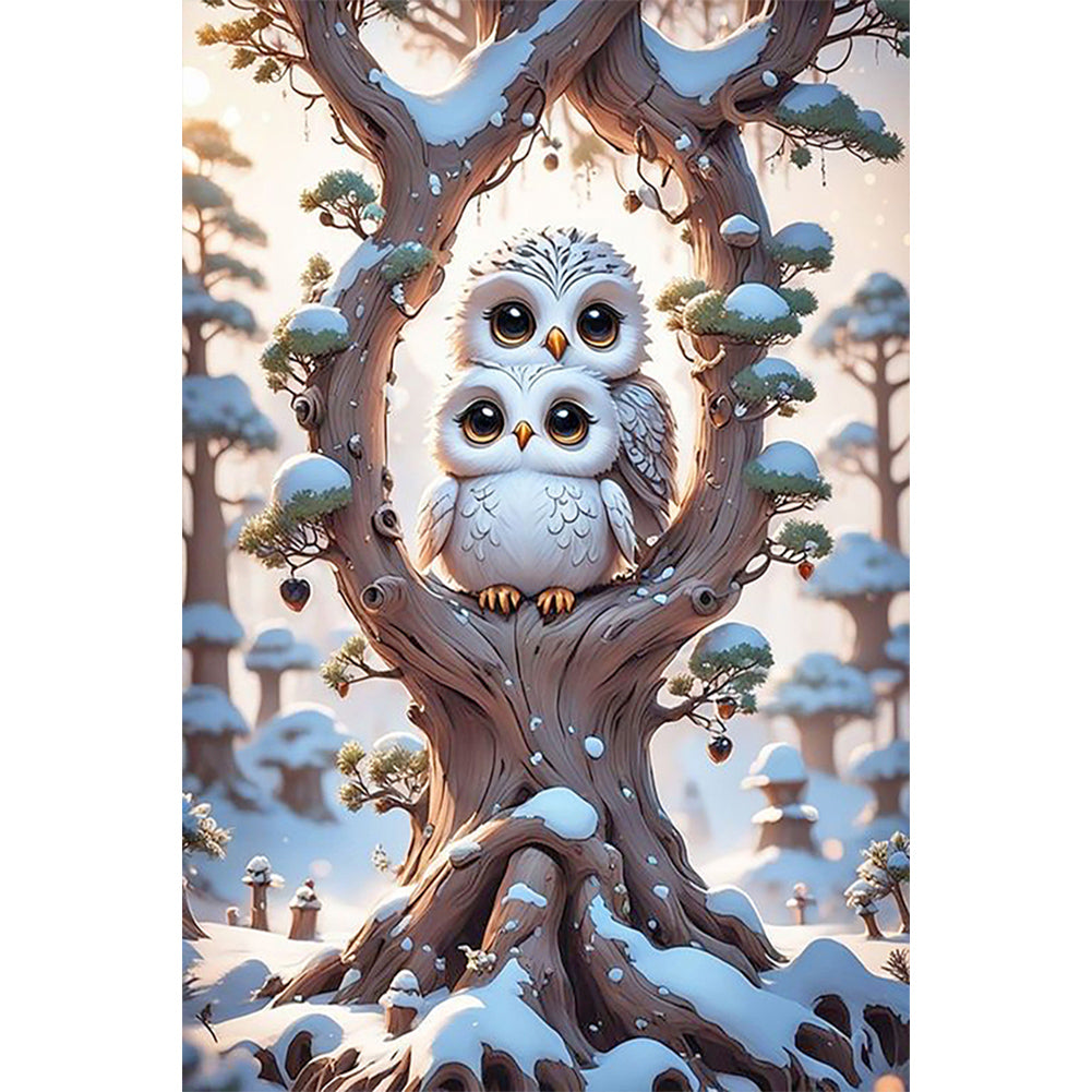 Diamond Painting - Full Round - Owl and baby owl (40*60CM)
