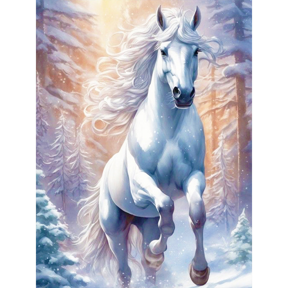 Diamond Painting - Full Round - white horse in snow (30*40CM)