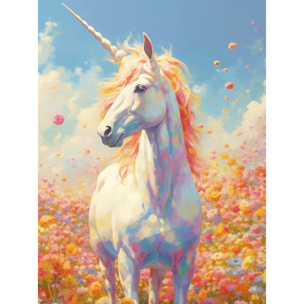 Diamond Painting - Full Round - Unicorn in the sea of flowers (30*40CM)