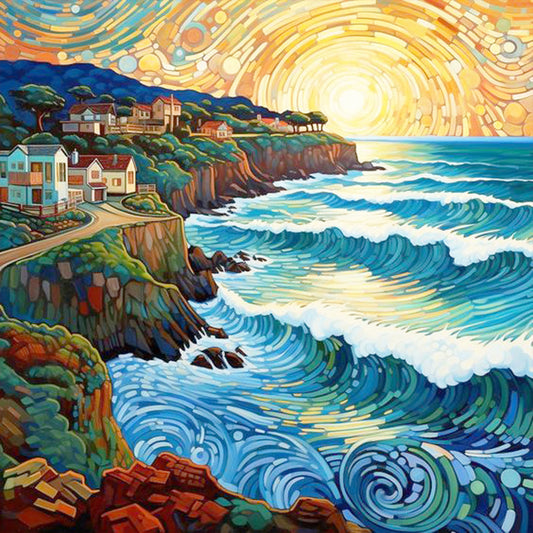 Diamond Painting - Full Round - seaside town sunrise (30*30CM)