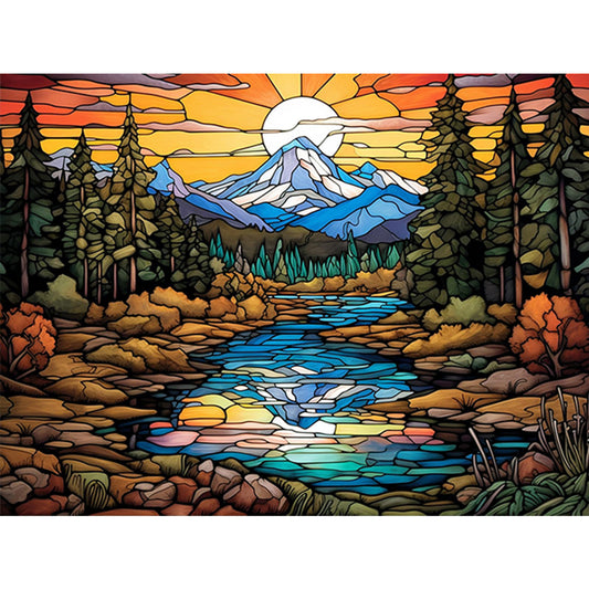 Diamond Painting - Full Round - Mountains and flowing water (40*30CM)