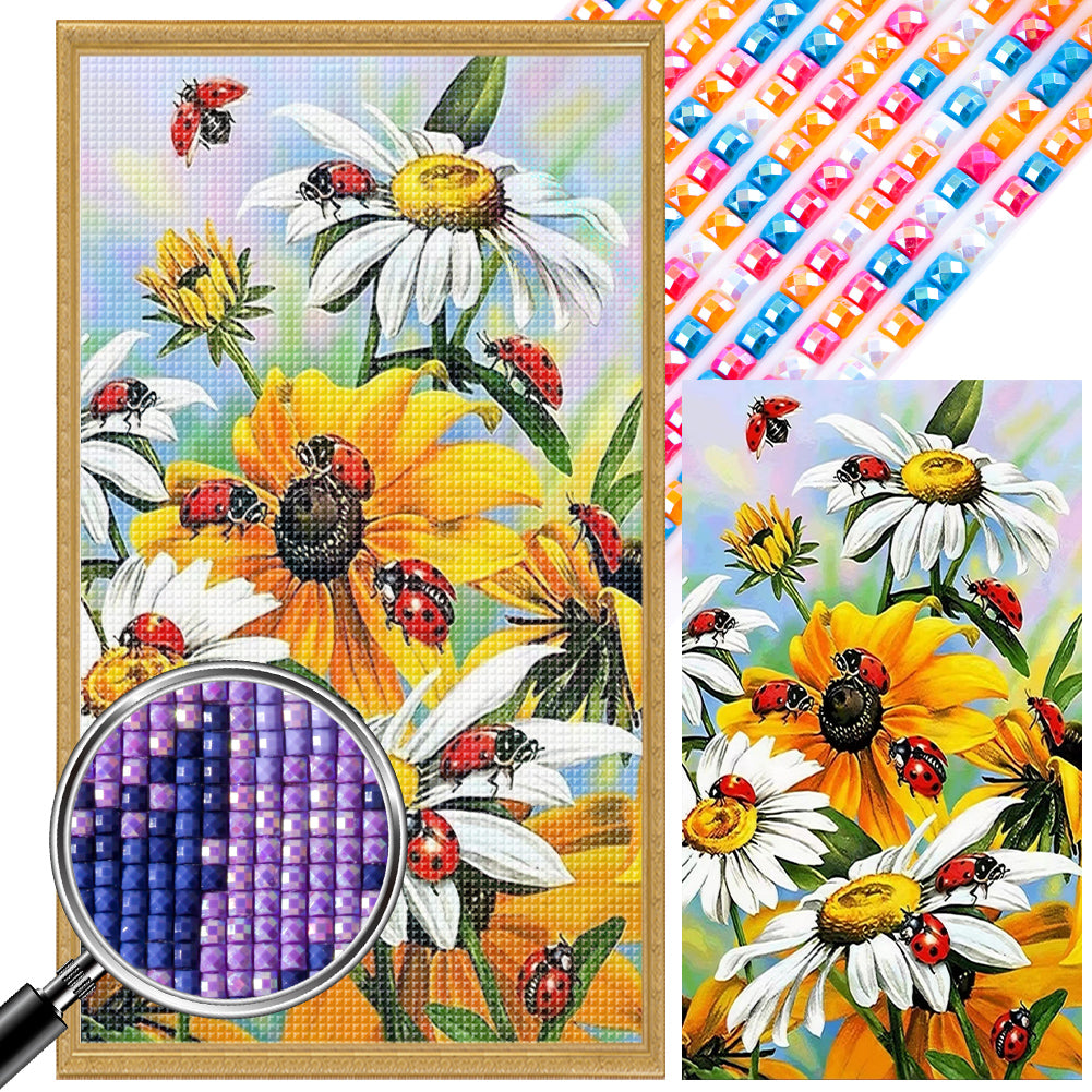 AB Diamond Painting - Full Round - Flowers and seven-spotted ladybug (40*70CM)