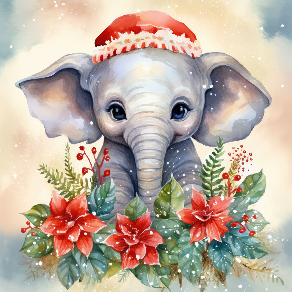 Diamond Painting - Full Round - Christmas winter elephant (30*30CM)