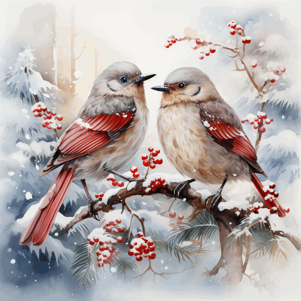 Diamond Painting - Full Round - Christmas winter birds (30*30CM)