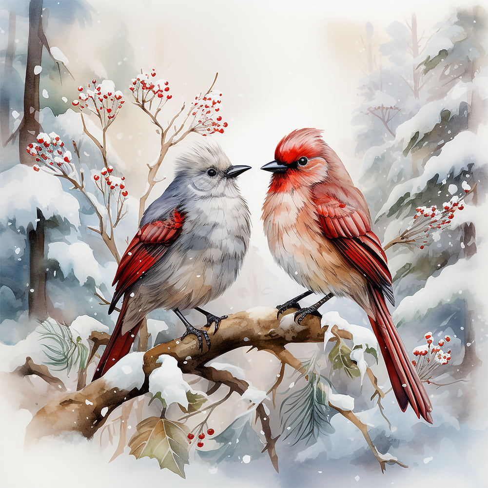 Diamond Painting - Full Round - Christmas winter two birds (30*30CM)