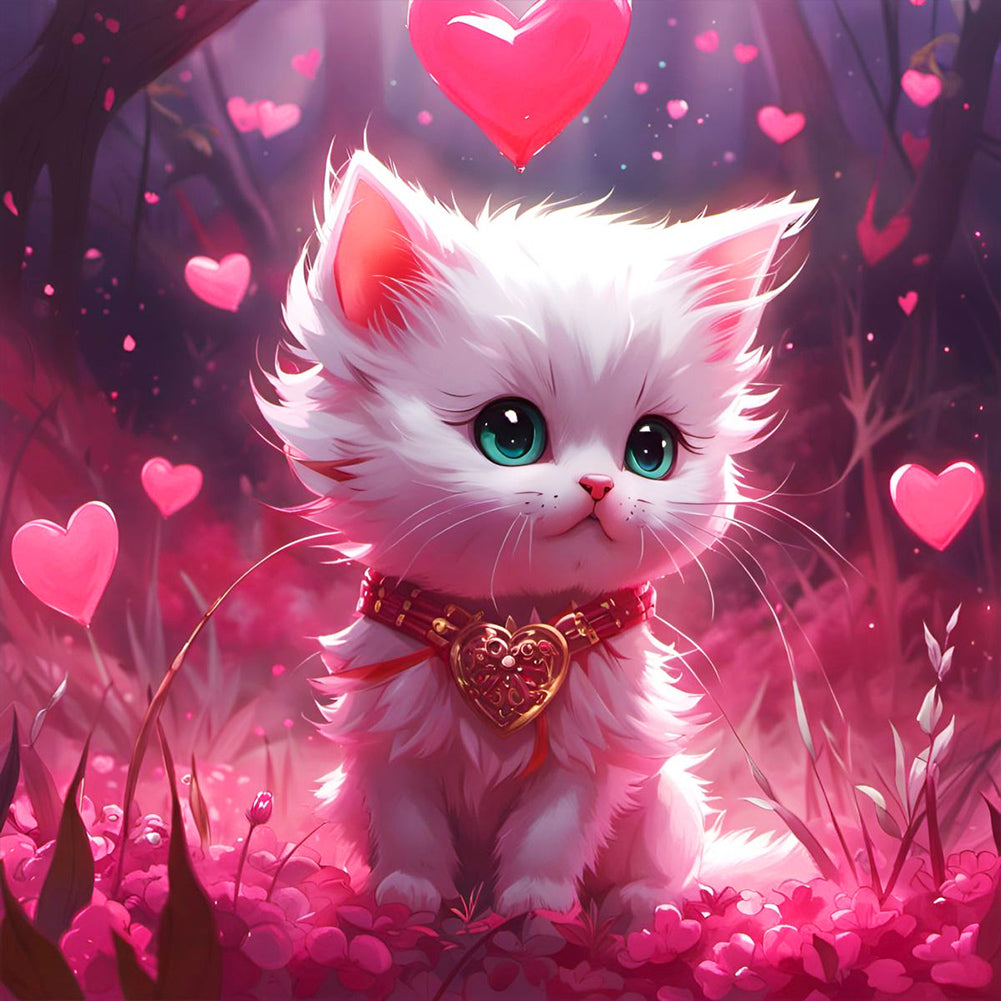 Diamond Painting - Full Round - pink kitten (30*30CM)