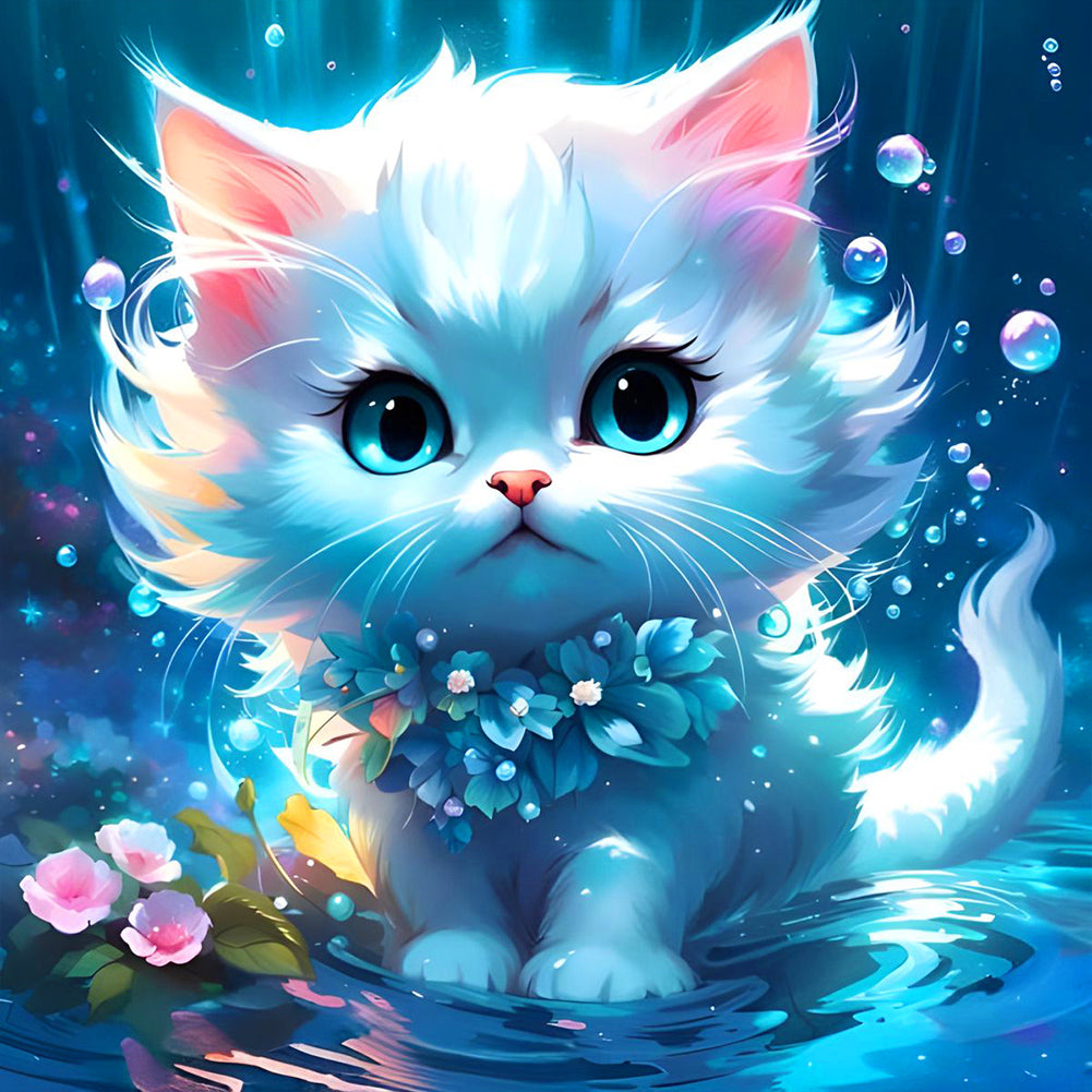 Diamond Painting - Full Round - kitten on lake (30*30CM)
