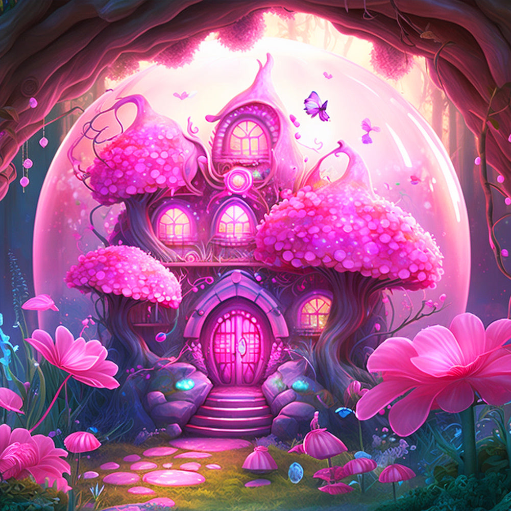 Diamond Painting - Full Round - Pink Mushroom Hut (30*30CM)