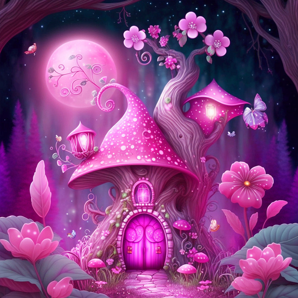 Diamond Painting - Full Round - Purple red mushroom hut (30*30CM)