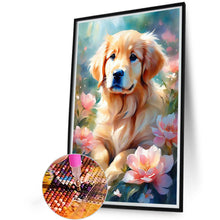 Load image into Gallery viewer, Diamond Painting - Full Round - Dog sitting among flowers (40*60CM)
