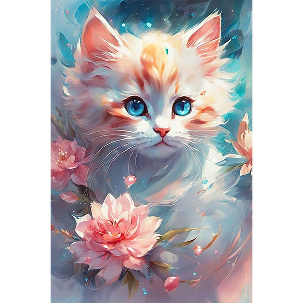 Diamond Painting - Full Round - Kitten under flying flowers (40*60CM)