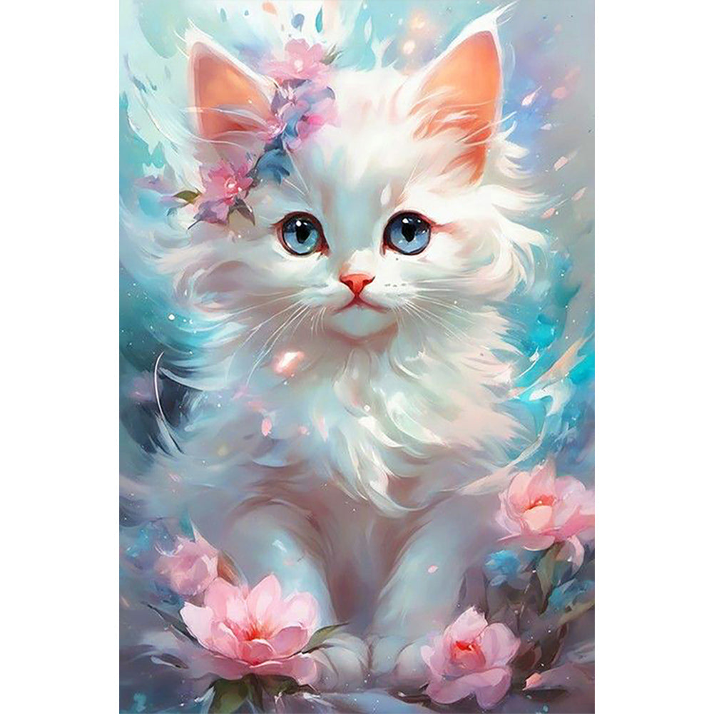 Diamond Painting - Full Round - kitten standing on flower branch (40*60CM)