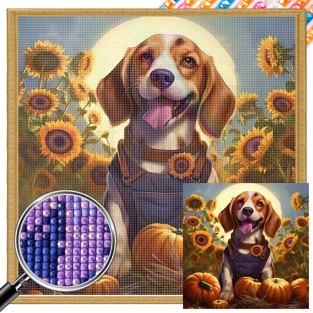 AB Diamond Painting - Full Square - Flowers and puppies (30*30CM)
