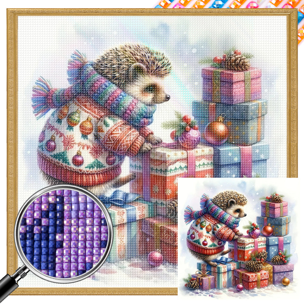 AB Diamond Painting - Full Square - Christmas gift hedgehog (30*30CM)