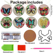 Load image into Gallery viewer, 8PCS Acrylic Diamond Painting Coasters Kits with Holder for Adults(Butterfly #1)
