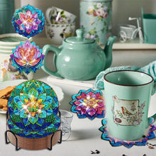 Load image into Gallery viewer, 8PCS Acrylic Diamond Painting Coasters Kits with Holder (Crystal Lotus)
