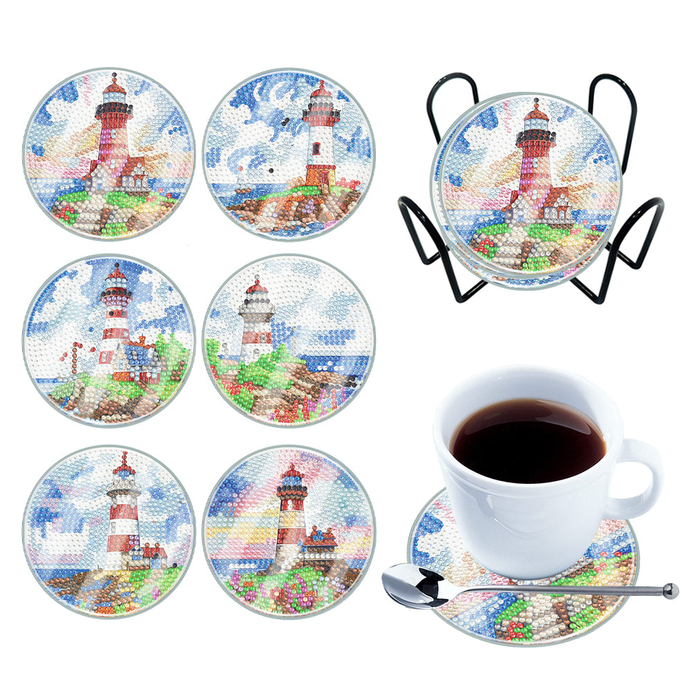 6PCS Waterproof Coaster  Acrylic Special Shape Diamond Painting Art Coaster Kit with Holder