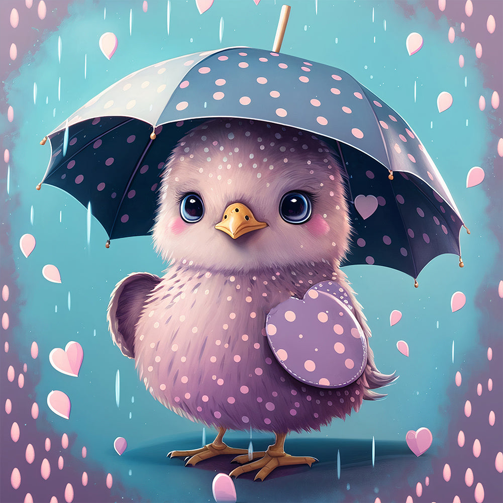 Diamond Painting - Full Round - Chicken holding an umbrella in the rain (30*30CM)