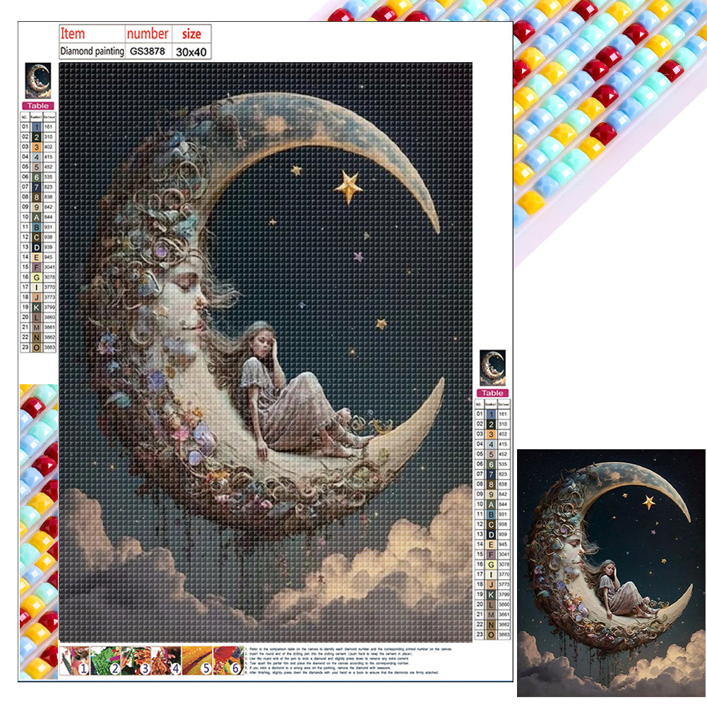Diamond Painting - Full Square - girl on the moon (30*40CM)