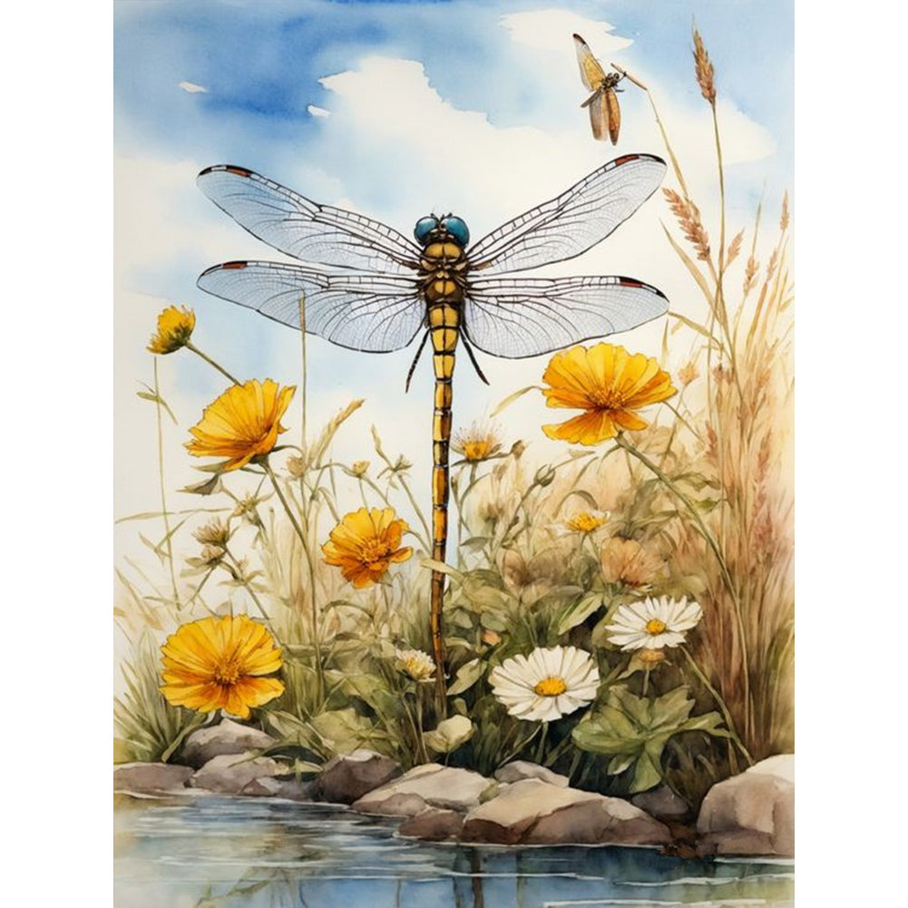 Diamond Painting - Full Round - dragonfly on water (30*40CM)