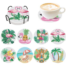 Load image into Gallery viewer, 8 PCS Acrylic Diamond Painting Art Coaster Kit with Holder (Flamingo #1)

