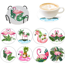 Load image into Gallery viewer, 8 PCS Acrylic Diamond Painting Art Coaster Kit with Holder (Flamingo #2)

