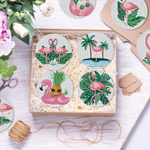 Load image into Gallery viewer, 8 PCS Acrylic Diamond Painting Art Coaster Kit with Holder (Flamingo #2)
