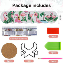 Load image into Gallery viewer, 8 PCS Acrylic Diamond Painting Art Coaster Kit with Holder (Flamingo #2)
