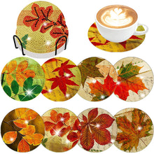 Load image into Gallery viewer, 8 PCS Acrylic Diamond Painting Art Coaster Kit with Holder for Adult(Retro Leaf)

